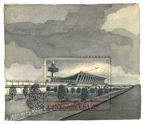 Limited Edition Print: Dulles Airport Washington DC Postage Stamp Painting