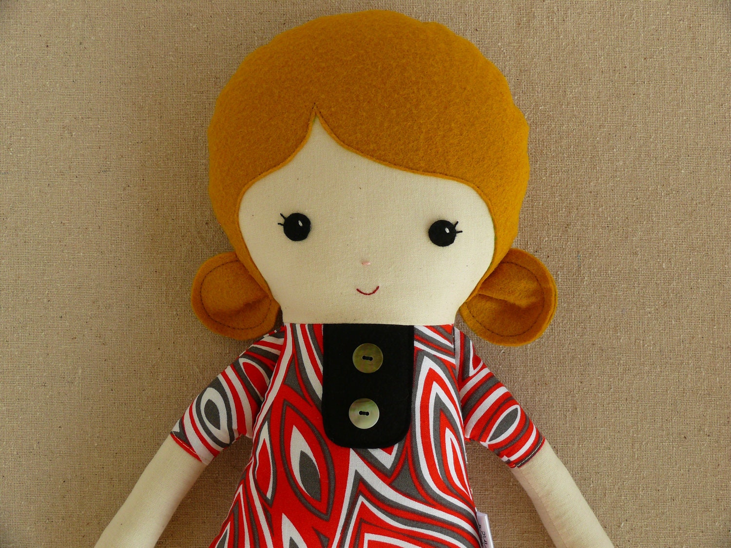 Fabric Doll Cloth Doll Rag Doll Girl with Red Swirl Dress