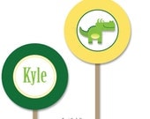 Alligator party cupcake toppers - yellow and green - personalized DIY printable