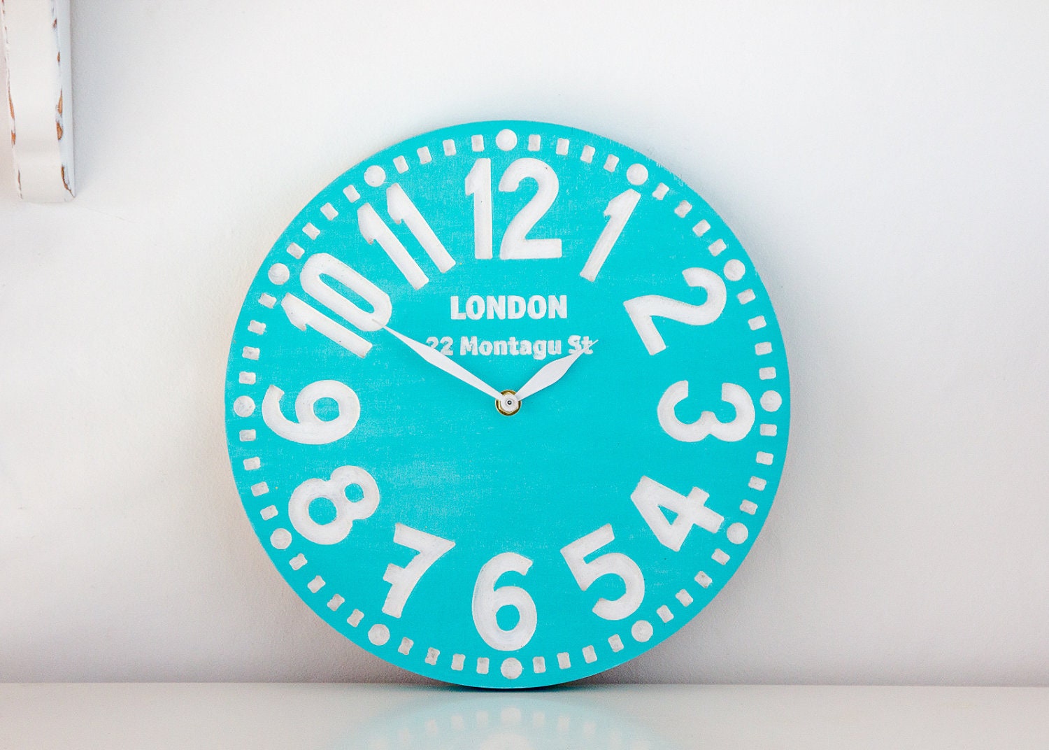 Vintage clock -London turquoise- pseudo vintage birch clock hand painted happy fresh turqouise color