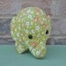 elephant stuffed animal - apple green with salmon, mustard yellow, white flower and polka dot print