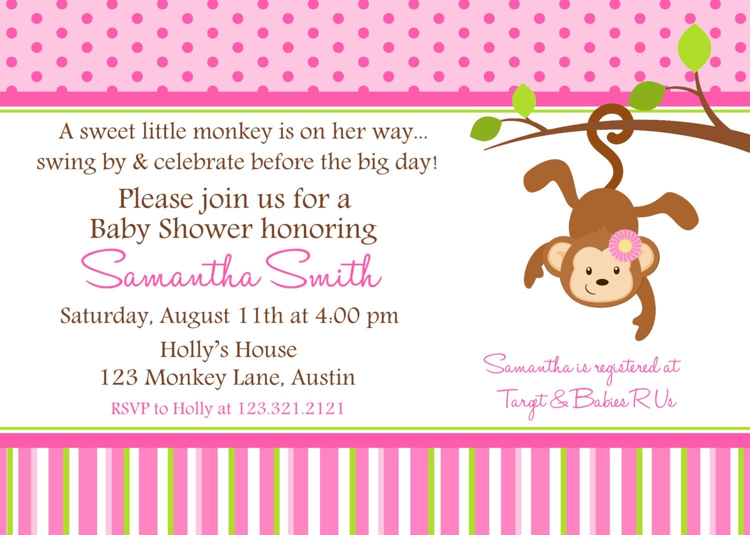 Girl Monkey Baby Shower Invitations Pink And Green Monkey Baby Shower ...