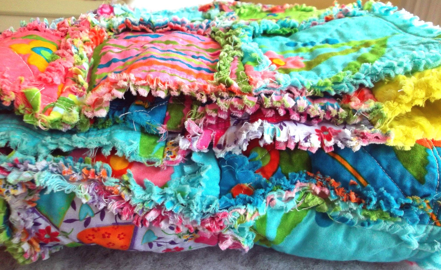 Quilt, Baby or Child's Rag Blanket - Snuggly & Bright