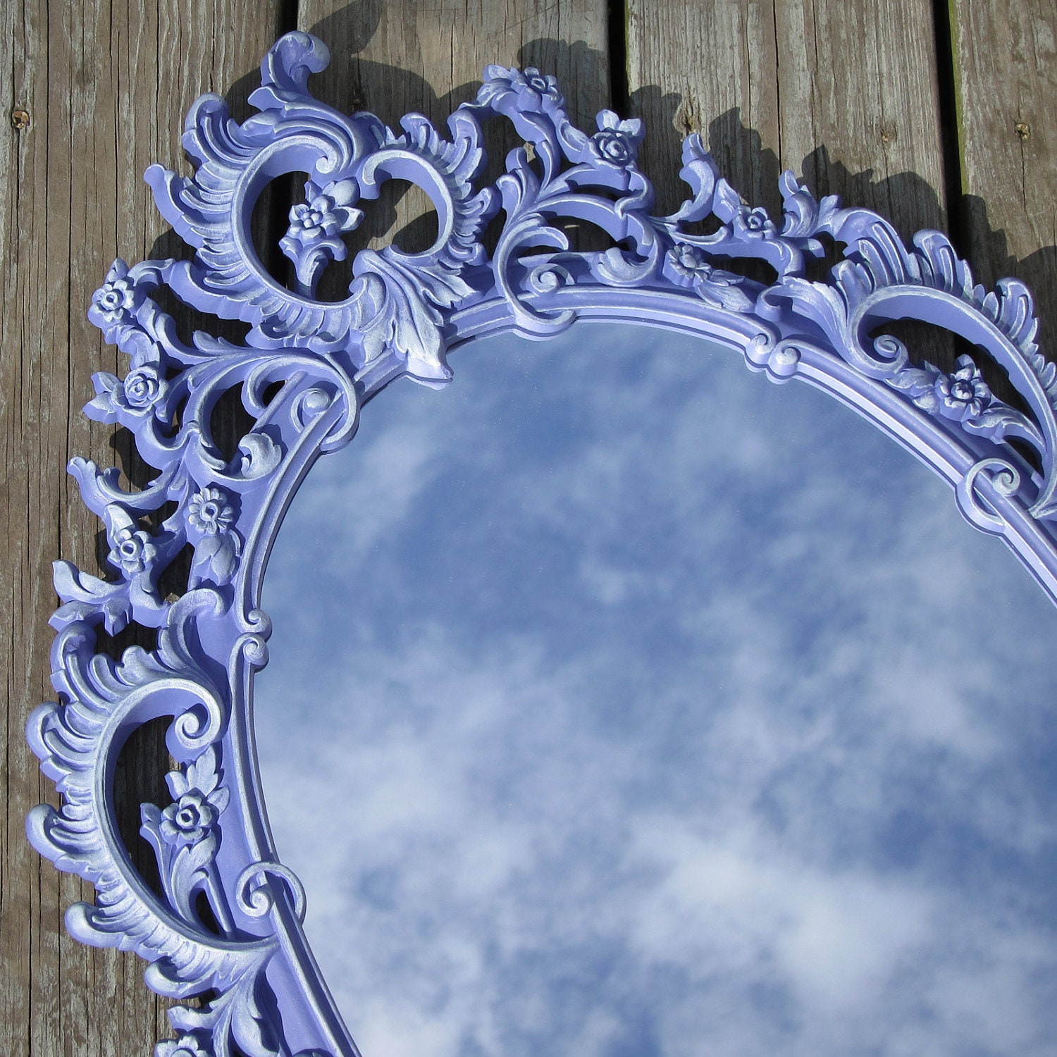 Vintage Syroco Ornate Oval Mirror French Blue Hand Painted