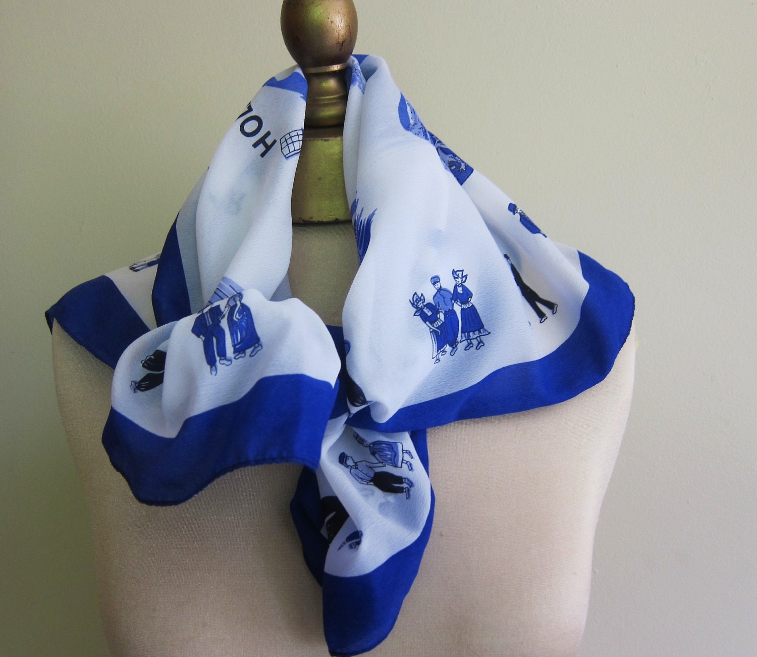 HOLLAND souvenir scarf Delft blue 1960s 70s
