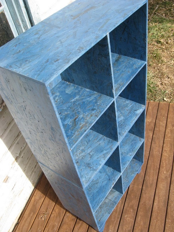 modular blue two tall osb cubby bookcase