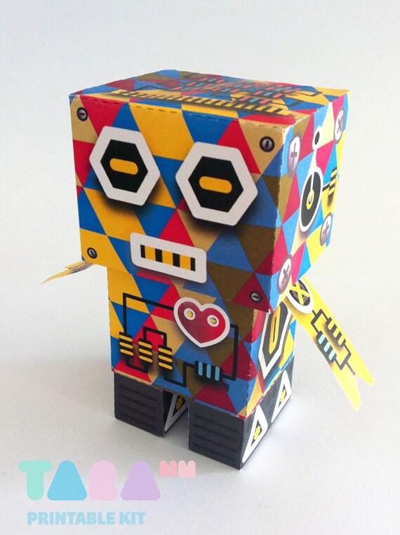 DIY Printable Cutout Robot, DIY Paper Toy, Printable Robot,  Rhombus Bot TaraBot, Instant Download, Educational Toy, Didactic, Art Toy