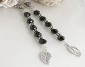 Black Crystal Karen Hill Tribe Silver Leaf Earrings