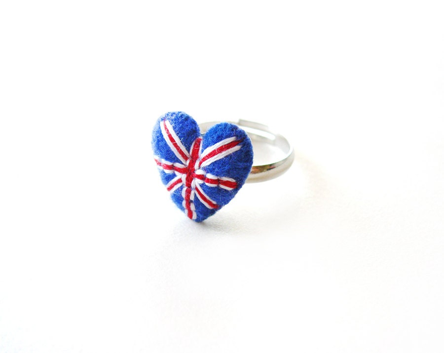 London heart ring / Union jack flag heart ring in red, blue and white