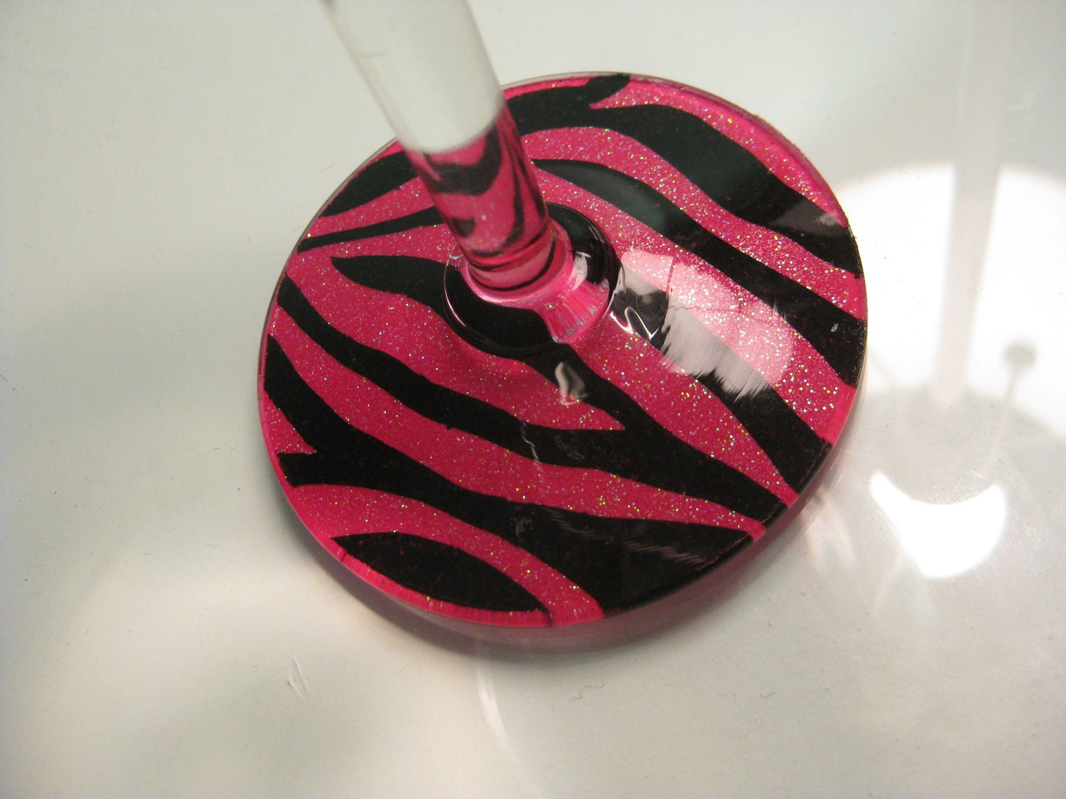 Glittery Pink Hand-Painted Zebra Print Martini Glasses