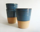 Made to order - Four mugs without a handle, blue ceramic coffee cups or large tumbler, Forest series