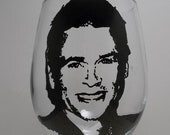 Rob Lowe Wine Glass, painted wine glass, goblet