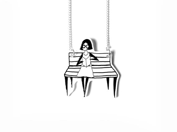 hand painted illustration on shrink plastic jewelry - Bookworm