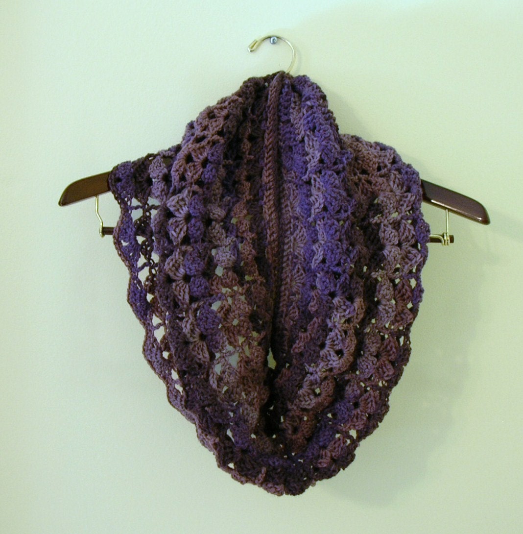 Crochet Infinity Scarf Cowl Purple Tones Handmade Littlestsister