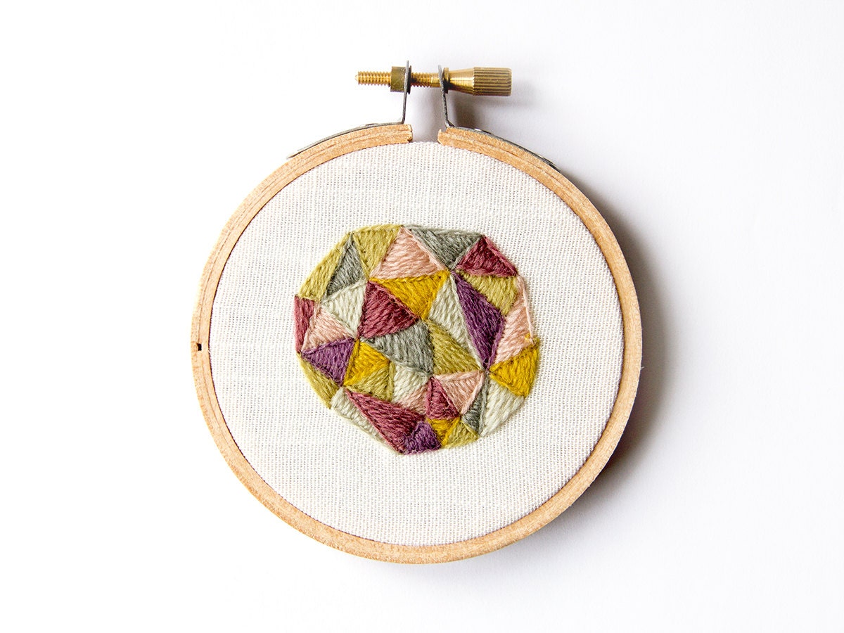 Modern Geometric Embroidery - 3 Inch Hoop Art - Abstract Crewel Hand Embroidered - Quirky Geode - Dorm Decor - Earthy Natural