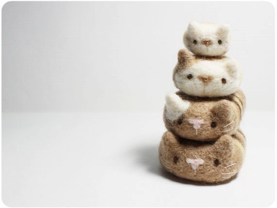Cat Pebbles - needle felted wool pebbles