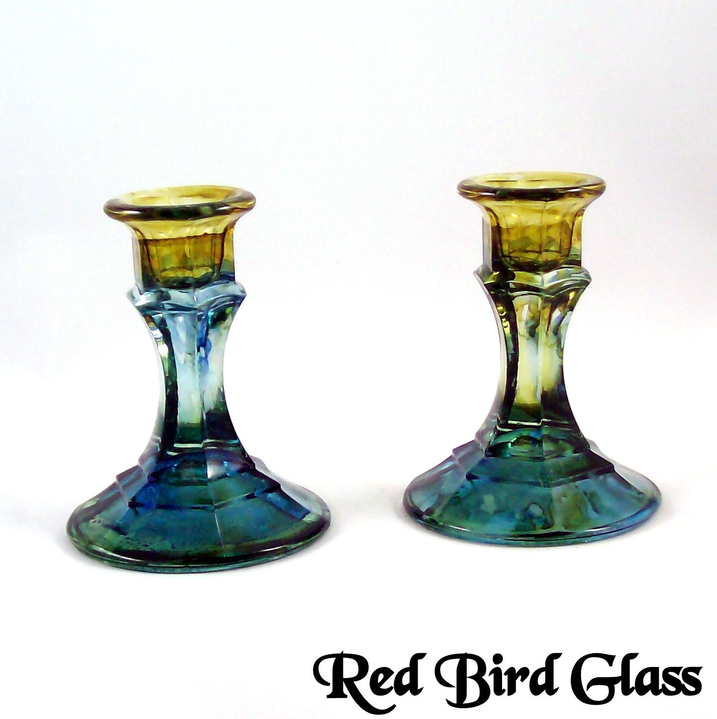 Glass Taper Candle Holders By Redbirdglass On Etsy 0212