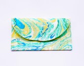 Handmade Marbled Clutch Green Blue Yellow White