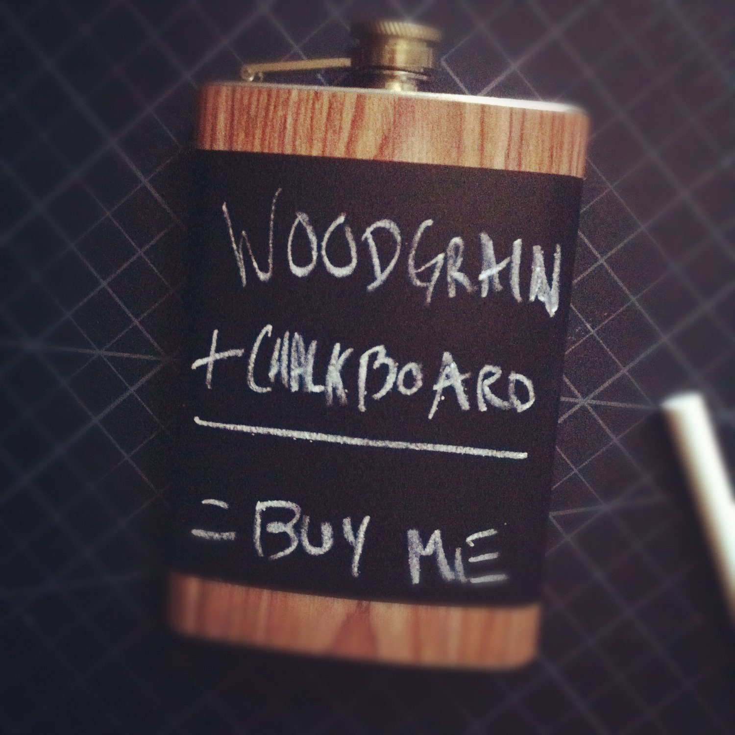 Woodgrain Wood Chalkboard Black Stainless Steel Hip Flask Blackboard