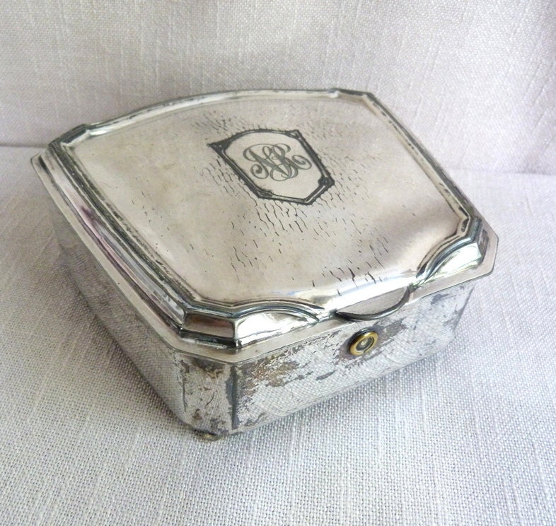 Silver Plated Derby Silver Company Art Deco Dresser Box - Monogrammed Jewelry Casket