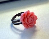 Peony flower cabochon adjustable Ring size 4, 5, 6, 7
