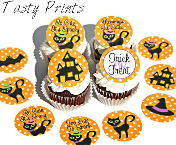 12 Edible Prints Spooky HALLOWEEN Cupcake Toppers- Tasty Prints - edible decorations for cakes, cupcakes - edible images Il_570xn