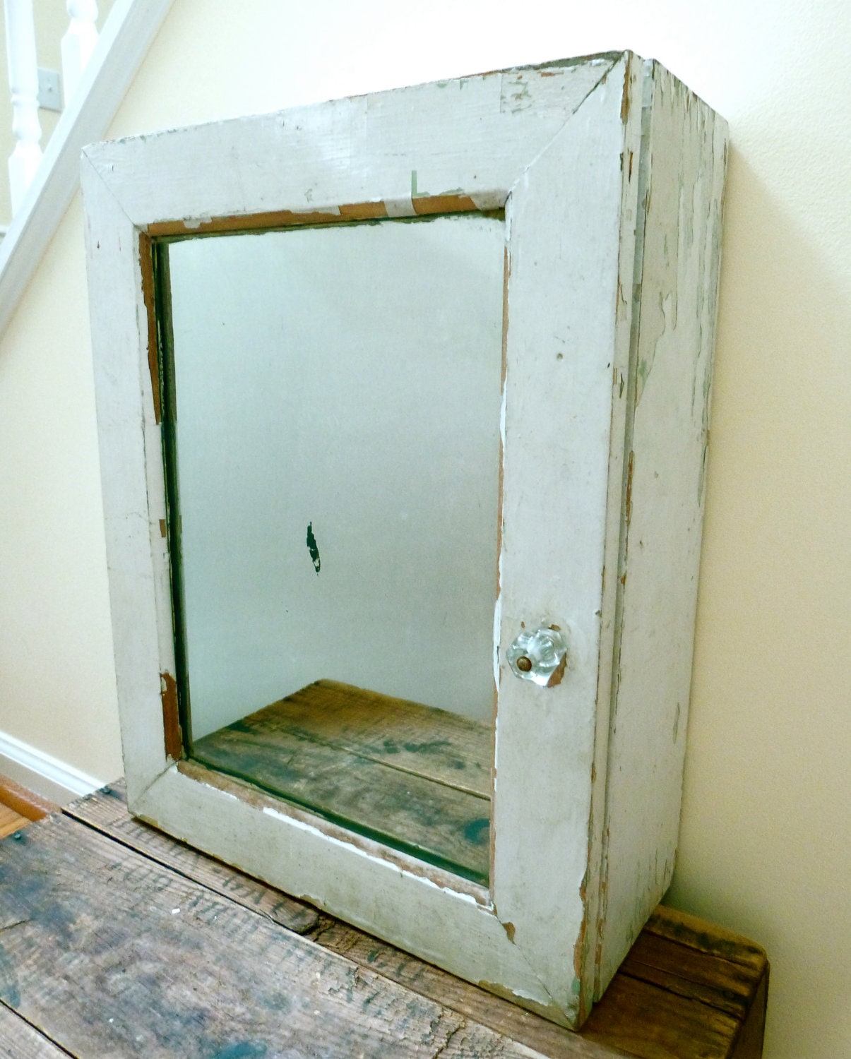Distressed Medicine Cabinet with Mirror and Glass Knob - Vintage Storage Cabinet