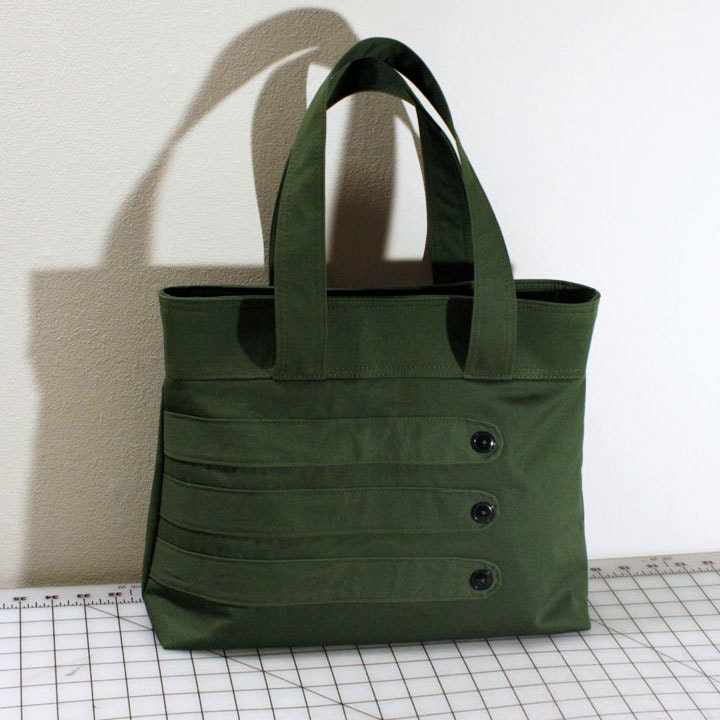 Medium Tote Bag with Decorative Straps in Olive Green
