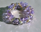 Chunky Crystal Beaded Bracelet, Lilac Purple with Gold Rhinestone Accents