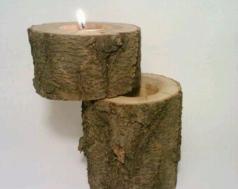 Proposal Ring Box, Ring Bearer Box, Jewelry Box, Rustic Log Tealight Candle Holder