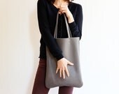 CHARCOAL - gray leather tote bag, shoulder leather bag