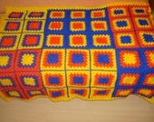 SALE -20% Crochet Afghan blanket  toddler / baby blanket Granny square yellow orange blue Ready to ship
