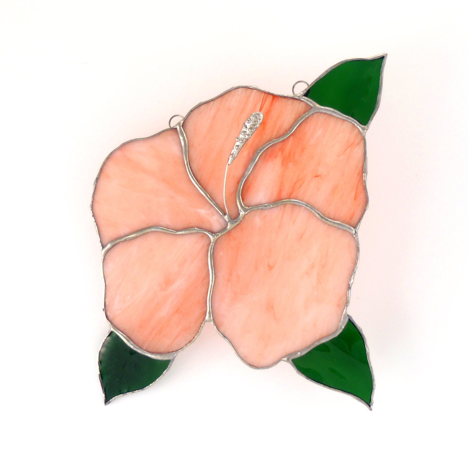 Hibiscus Suncatcher Peach Stained Glass Handmade