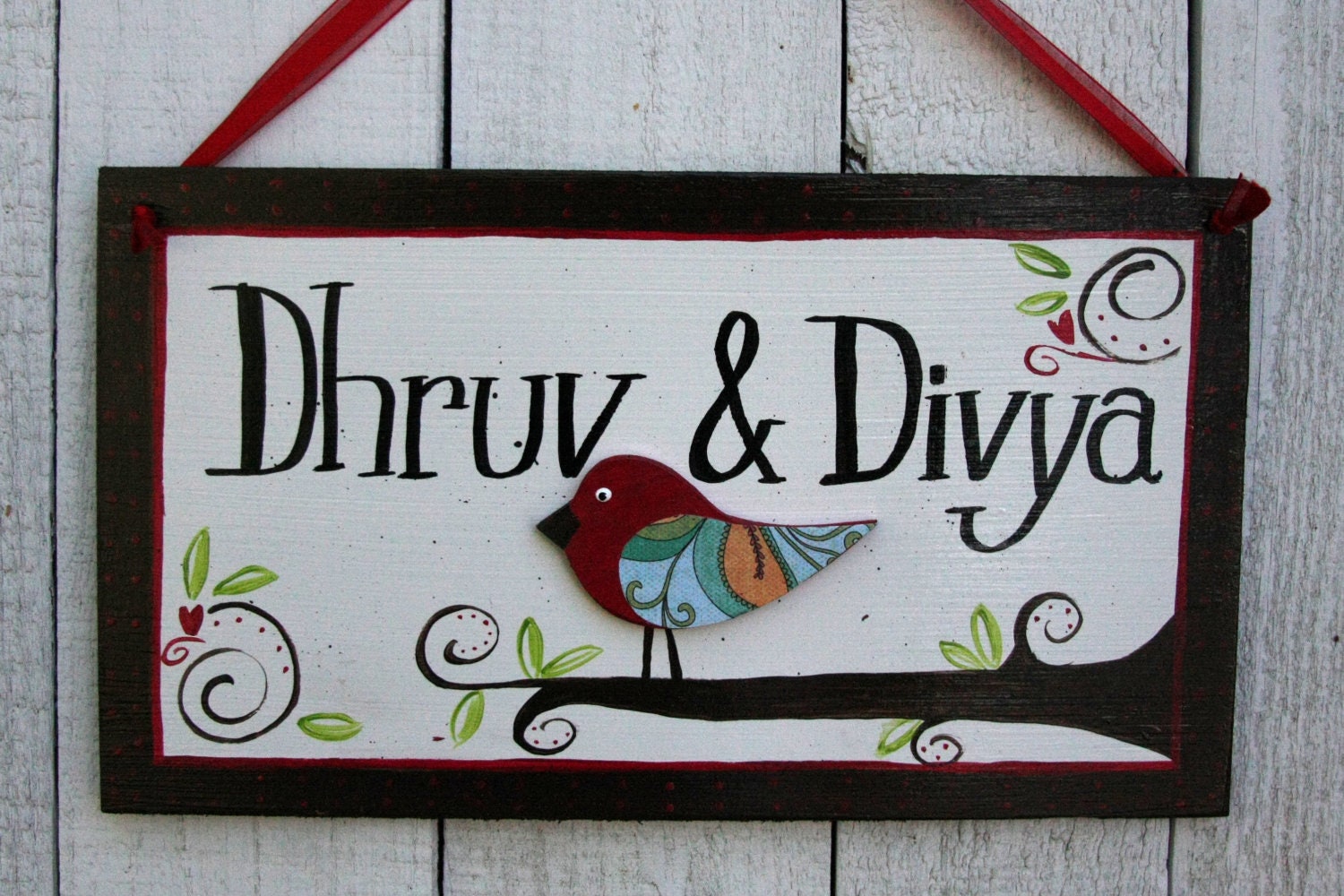 Whimsical bird sign/ welcome, family, name sign