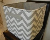 Ex Large Toy Basket 13"x14"x13"(choose BASKET & LINING color)-Baby Gift-Fabric Organizer Storage Bin-Grey/White Zigzag-Chevron