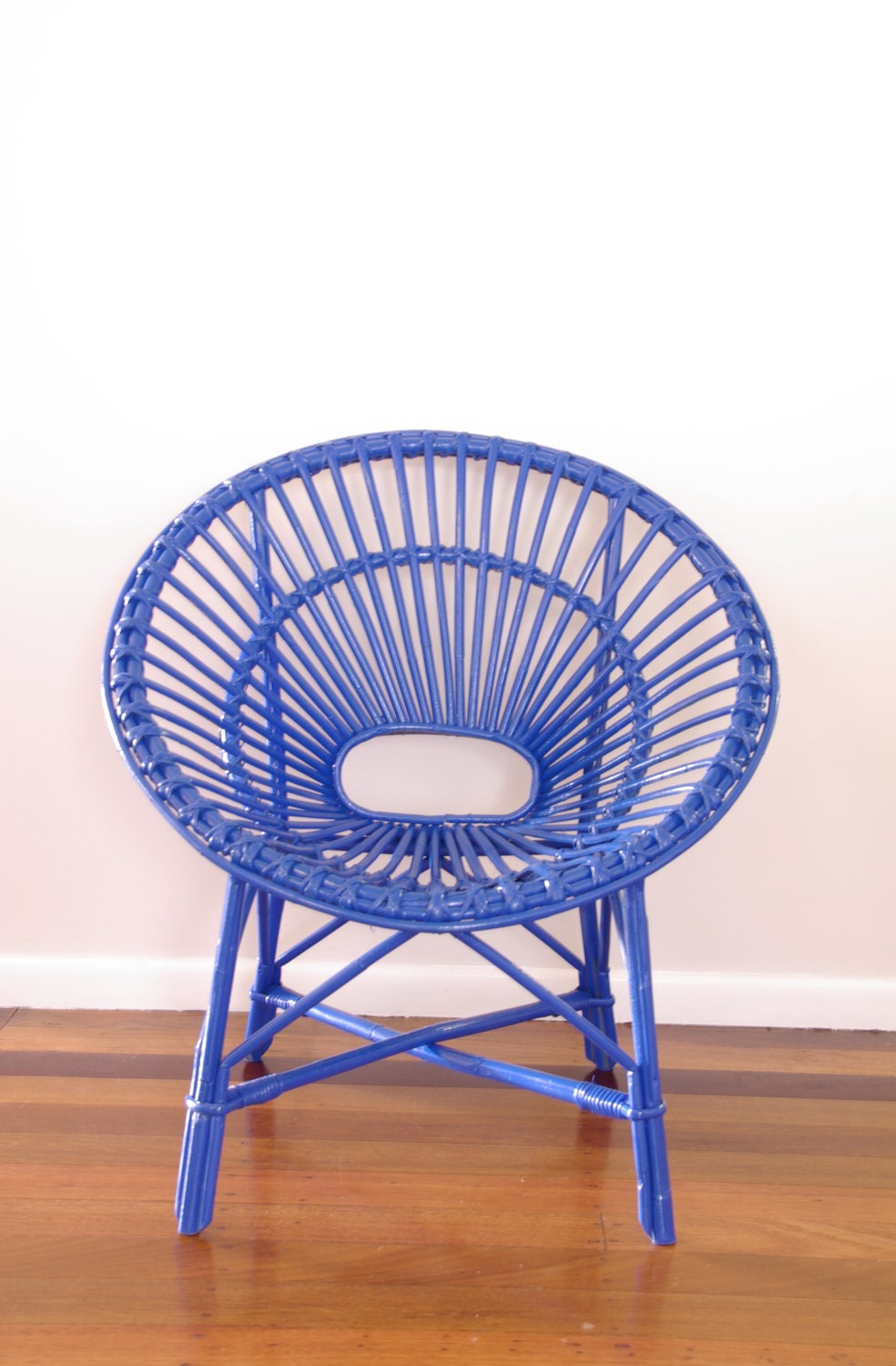 Made to Order -  Upcycled Vintage Cane Saucer Chair Neon Blue