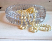 Art Deco styled glass ash tray, clear, ribbed detailing, jewelry storage, candy dish