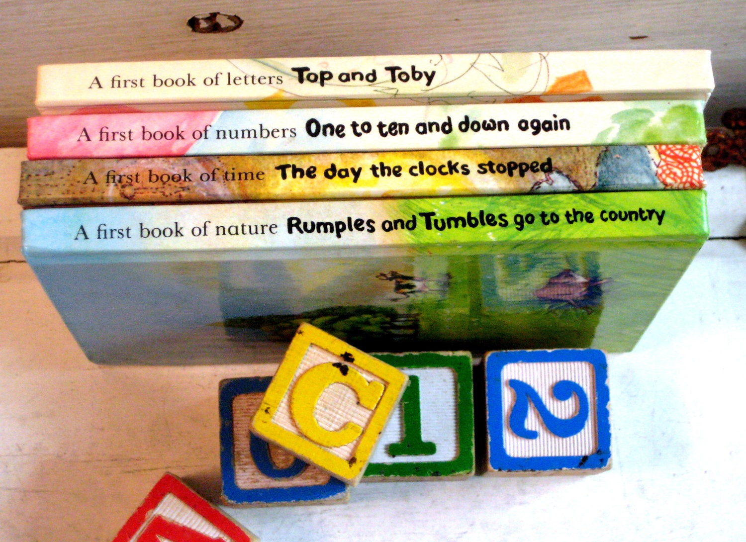 Vintage children's books, set of four, Reader's Digest, My First Library letters, numbers, time and nature books, 4 x 6 inch, 1980