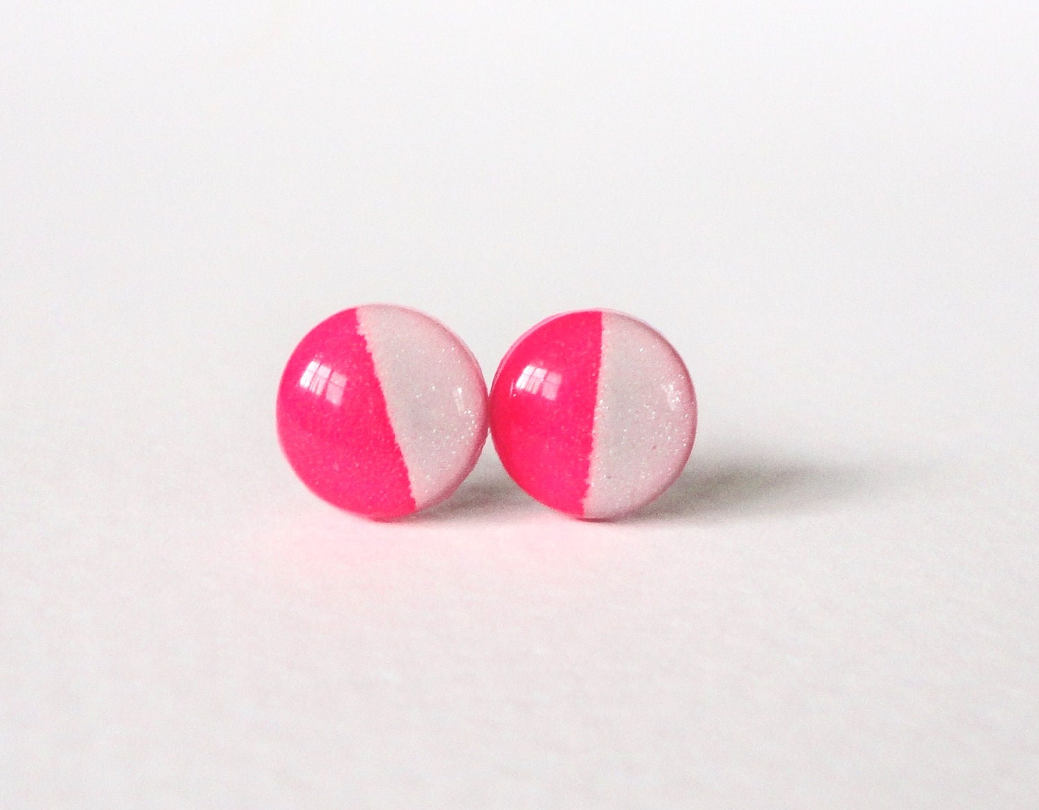 Hot Pink and Silver Studs - Pink and Silver - Pink Earrings