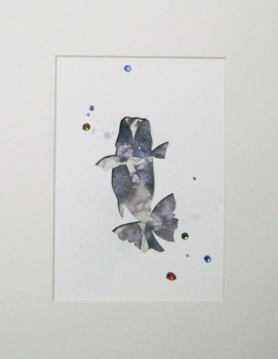 Fish, goldfish, animal art, paper art work, wall art, watercolor, watercolor painting, Black Goldfish- original abstract watercolor painting