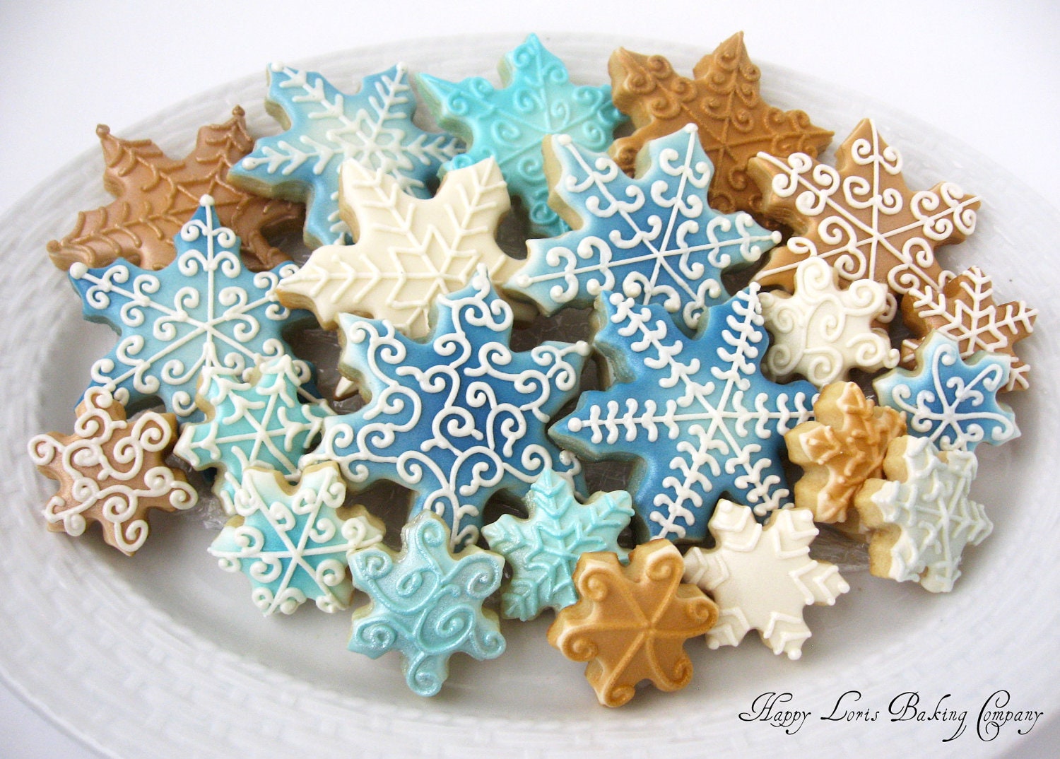 Snowflake Cookies Holiday Winter Christmas Decorated Royal Icing Sugar Cookies - HappyLorisBaking