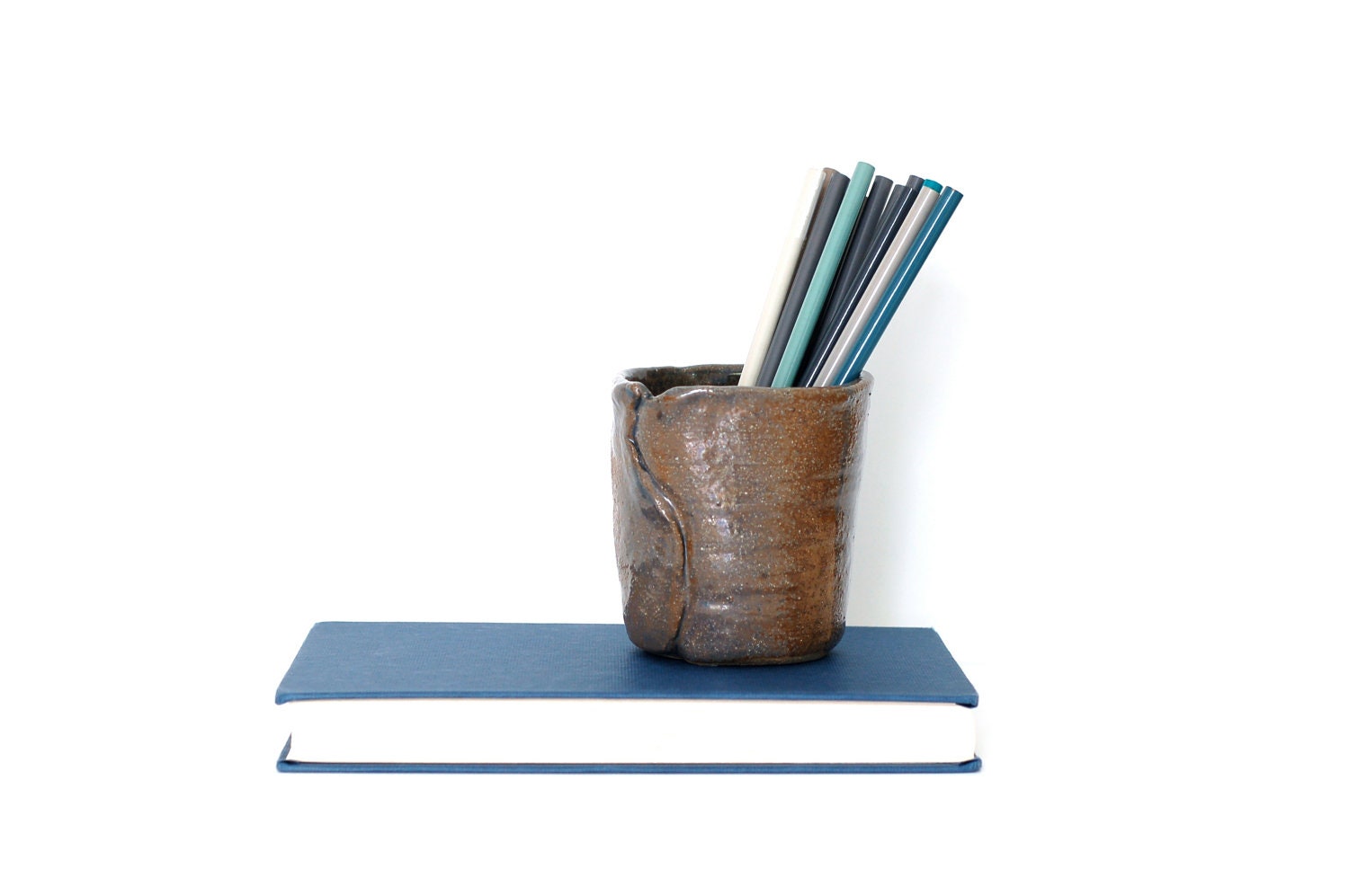 Charming Rustic Pottery Cup Brown Gray Blue