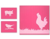 Set of Three Prints - (Piggy, Birdy & Rooster)