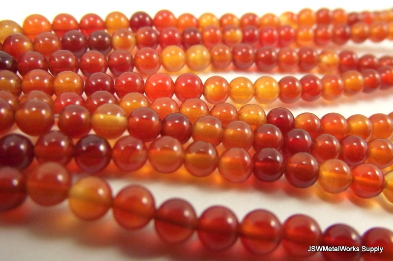 Red Agate Round Beads, 4mm, 16 Inch Strand, Whole Strand