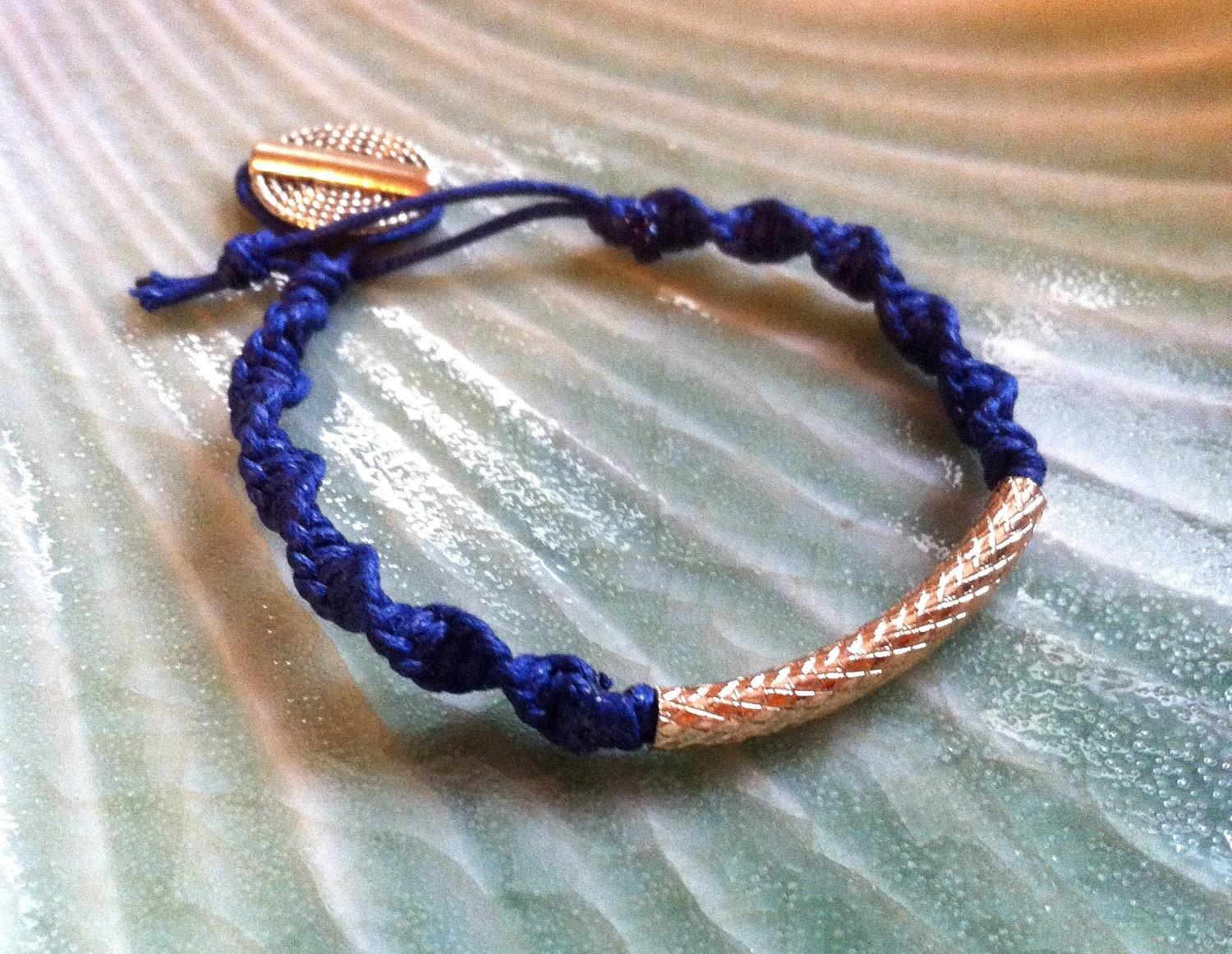Sail Away Bracelet - Cobalt Blue Waxed Cord With Gold Accents