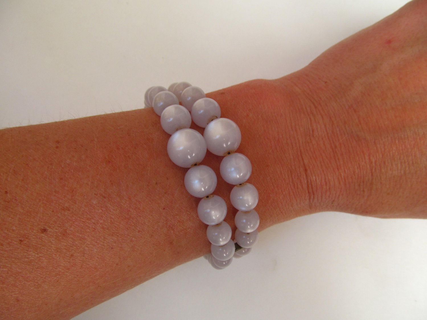 Ice Blue Lucite Moonglow Beaded Bracelet