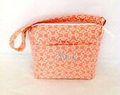 Purse, Tote Bag Fabric Handmade Tote Custom Embroidered with Monogram Amy Butler Peach