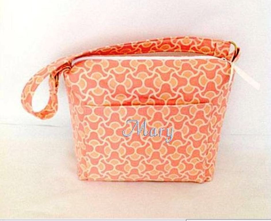 Purse, Tote Bag Fabric Handmade Tote Custom Embroidered with Monogram Amy Butler Peach