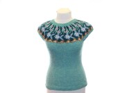 Sleeveless pullover  "Aquamarine Sea" / Turquoise Blue Lilac / fishes / Knitted / Knitted pullover / Icelandic wool