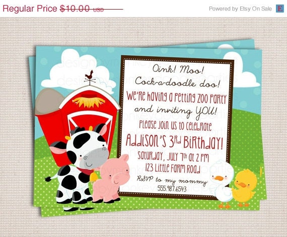 SALE Petting Zoo Farm AnimalThemed Birthday Party Printable Invitation Digital File Il_170x135